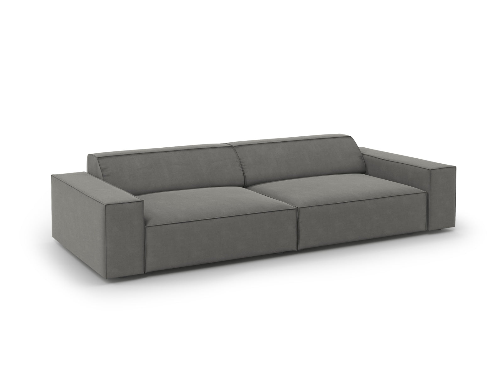 Elegantes 3-Sitzer Sofa Jodie Velour in stilvollem Grau, ideal für gemütliche Abende und vielseitige Wohnraumgestaltung.