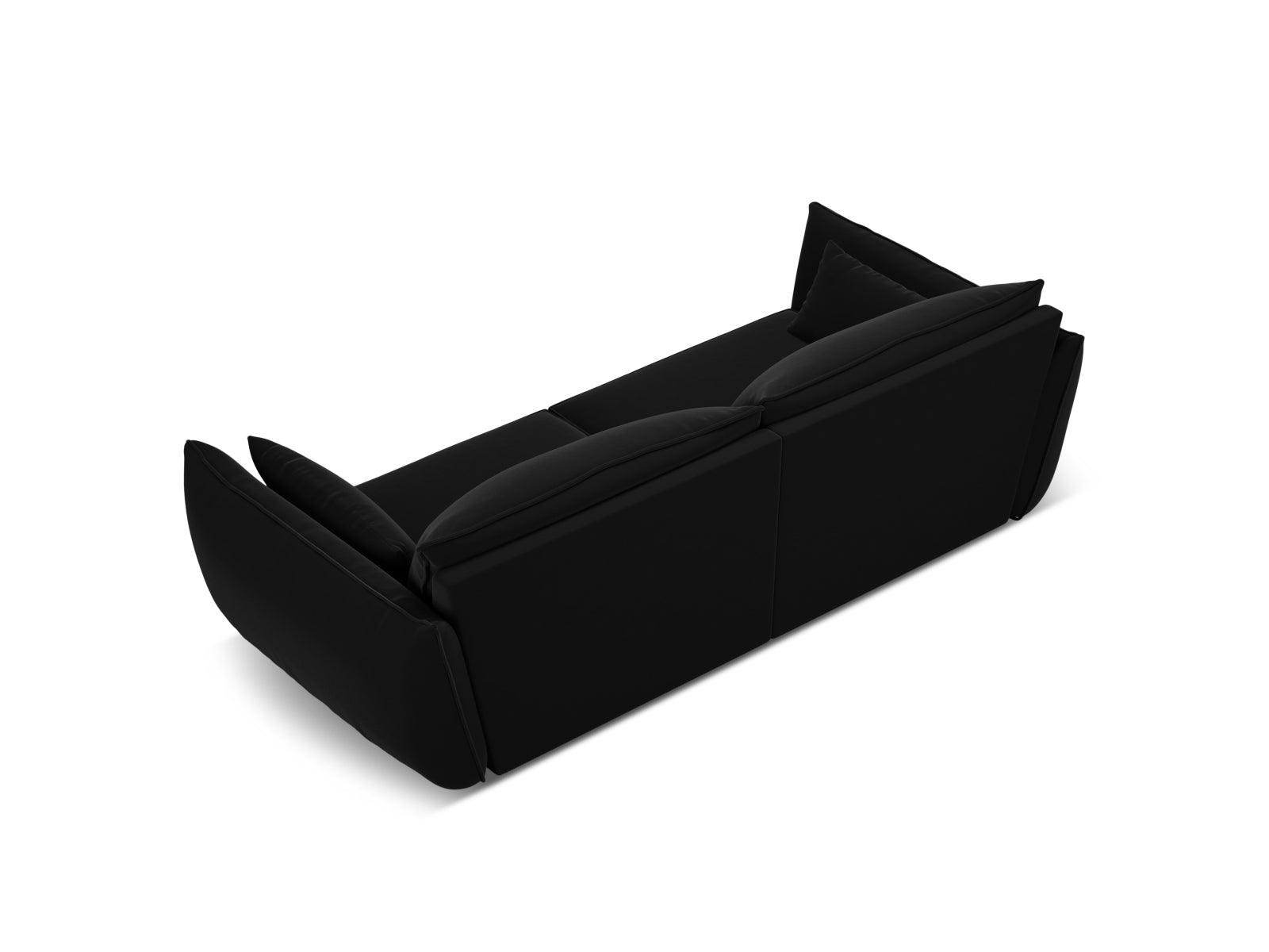 Modernes 3-Sitzer Sofa Kaelle in Black-Bluvel, perfekt für gemütliche Wohnzimmer und stilvolle Einrichtung, erhältlich bei Micadoni.