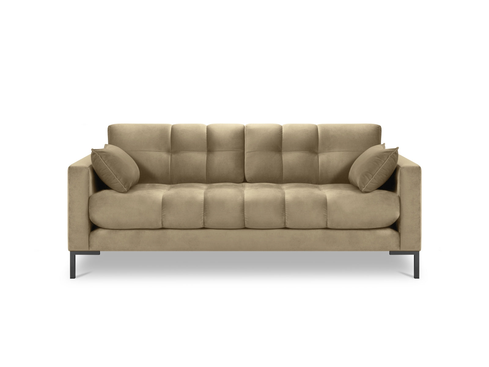 Stilvolles 3-Sitzer Sofa Mamaia aus Velours in edlem Beige und Schwarz, perfekt für ein modernes Ambiente und höchsten Sitzkomfort.