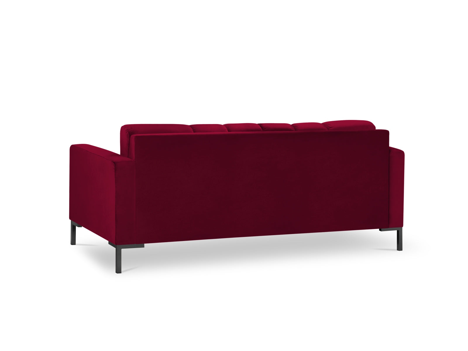 Elegantes 3-Sitzer Sofa Mamaia in luxuriösem Velours, kombiniert tiefes Rot mit schwarzem Design für ein modernes Wohnambiente.