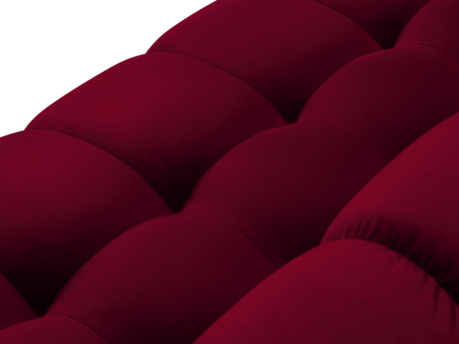 Stilvolles 3-Sitzer Sofa Mamaia aus weichem Velours, vereint lebhaftes Rot und elegantes Schwarz für ein modernes Ambiente.