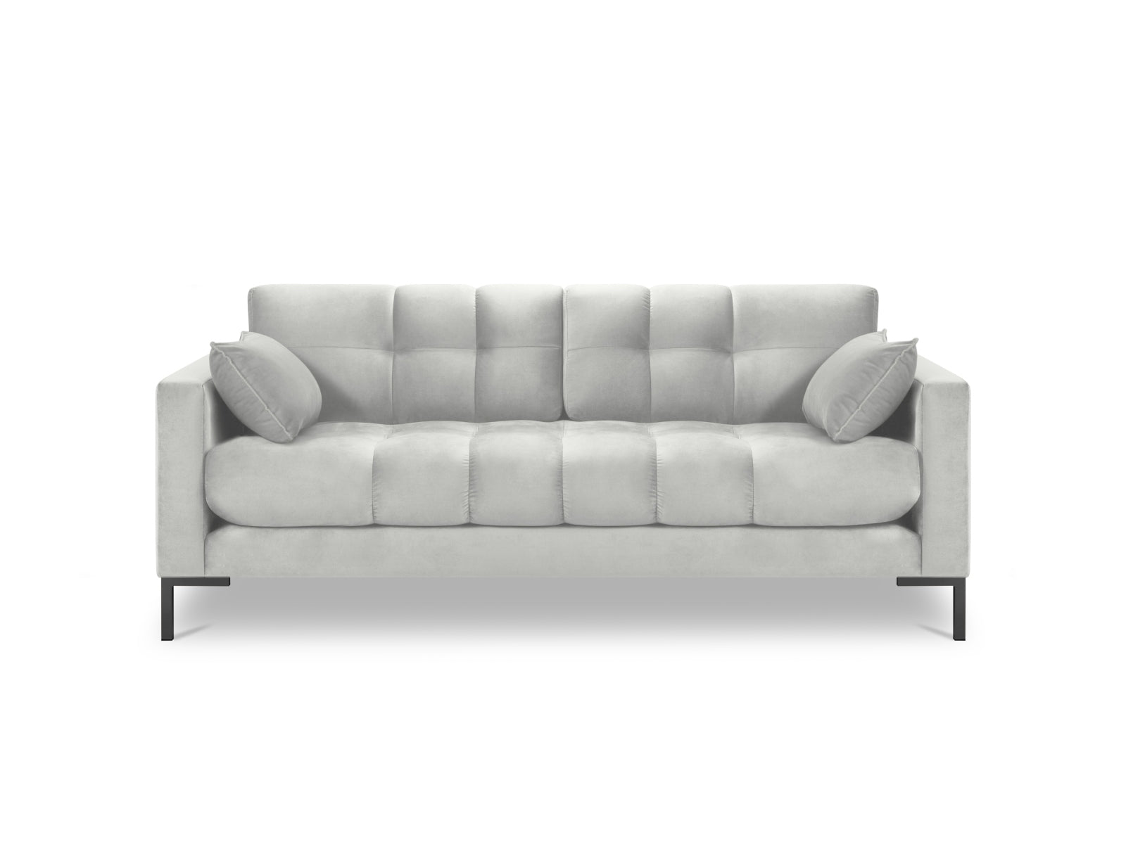Stilvolles 3-Sitzer Sofa Mamaia aus Velours in edlem Silber und Schwarz-Bluvel, perfekt für moderne Wohnkonzepte und gemütliche Abende.