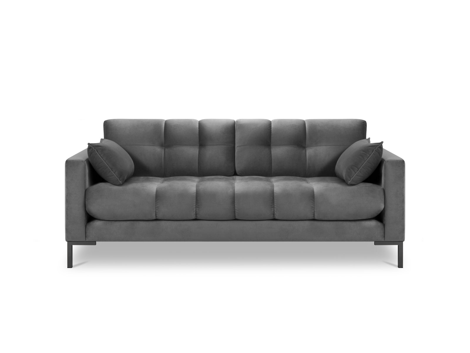 Stilvolles 3-Sitzer Sofa Mamaia aus Velours in Grau und Schwarz-Bluvel, perfekt für moderne Wohnkonzepte und gemütliche Abende.