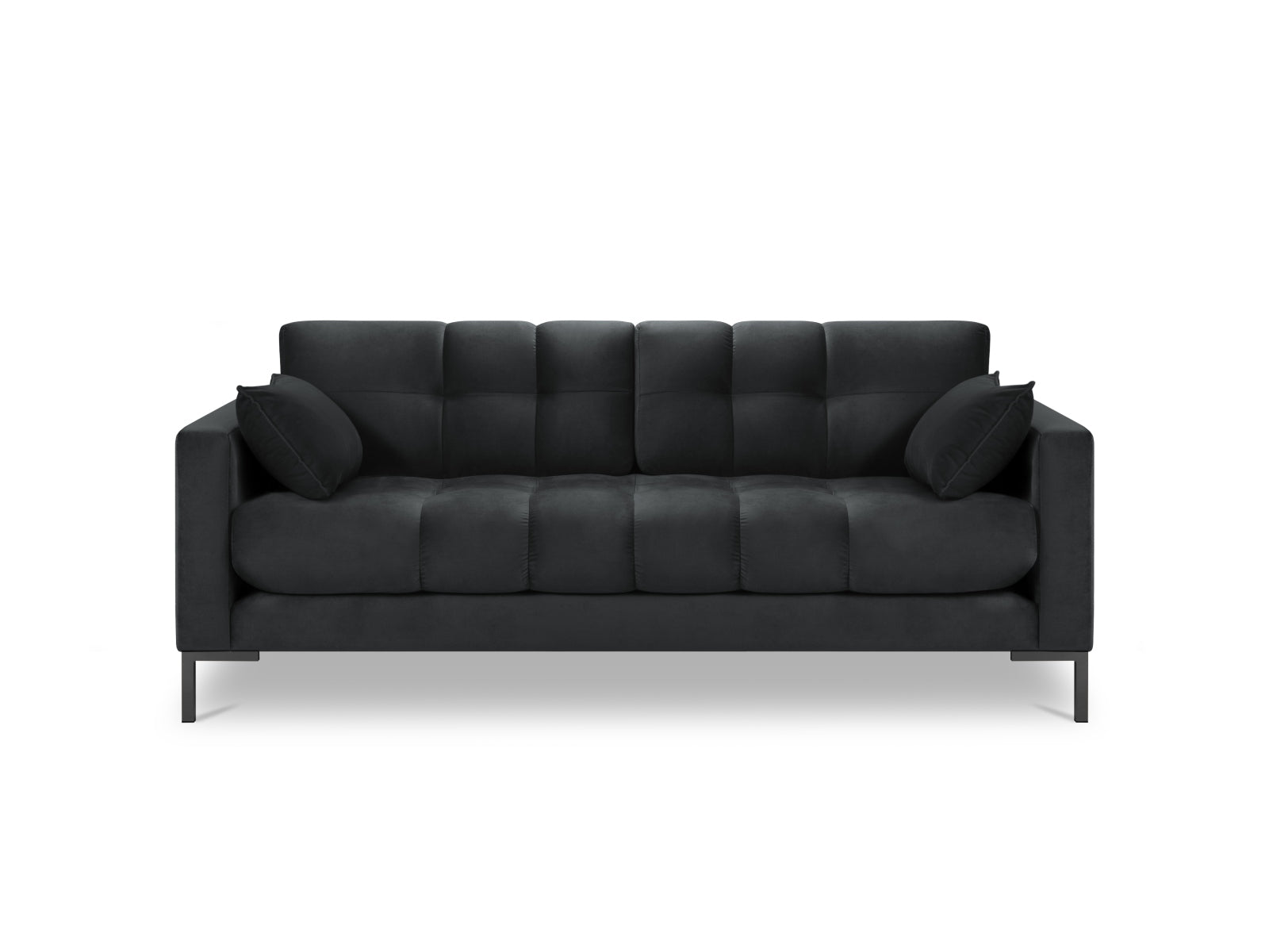 Stilvolles 3-Sitzer Sofa Mamaia aus Velours in edlem Dunkelgrau, vereint Komfort und modernes Design für Ihr Zuhause.