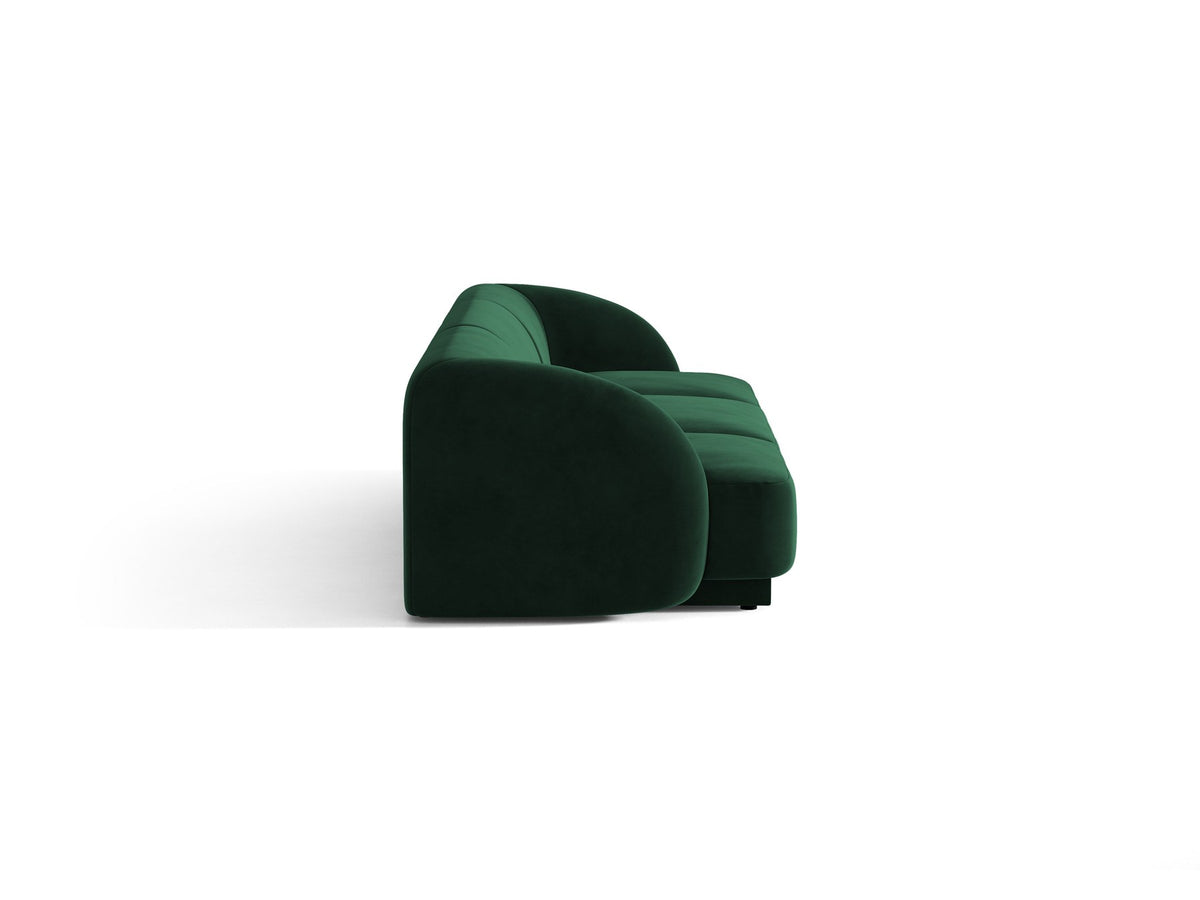 Dunkelbeiges 3er Sofa Miley von Micadoni mit Bluvel-Stoffbezug, schwarzen Kunststoffbeinen und gepolsterter Rückenlehne, Frontalansicht.