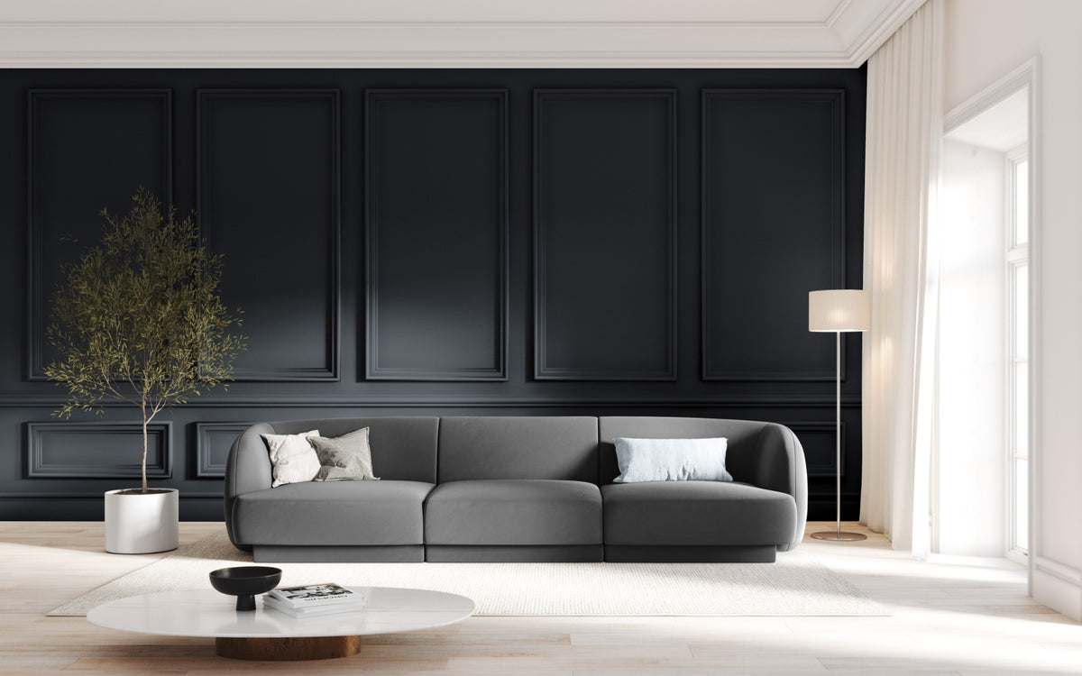 Miley Velour Sofa 3 Sitzer in Grey-Bluvel präsentiert im Onlineshop von KAQTU Design AG. 3er Sofa ist von Micadoni