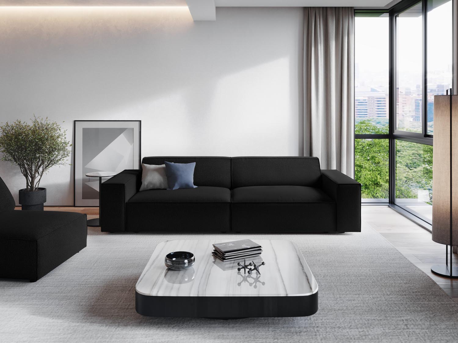 Elegantes Jodie 3-Sitzer Sofa in stilvollem Schwarz, ideal für moderne Wohnräume, präsentiert von Micadoni.