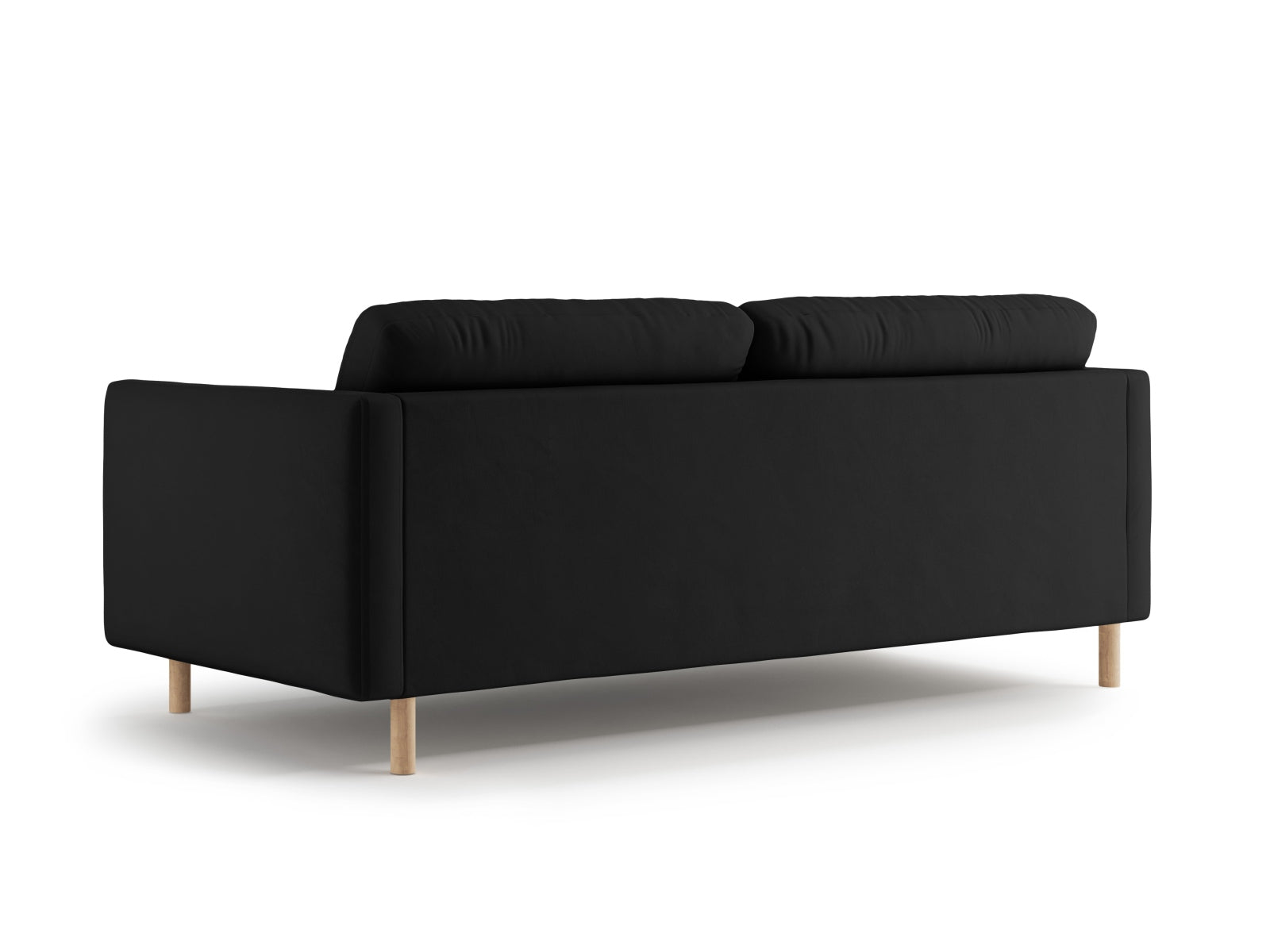 Luxuriöses 3-Sitzer Sofa aus Velours in edlem Schwarz, perfekt für stilvolle Wohnzimmer und entspannte Stunden mit Freunden.