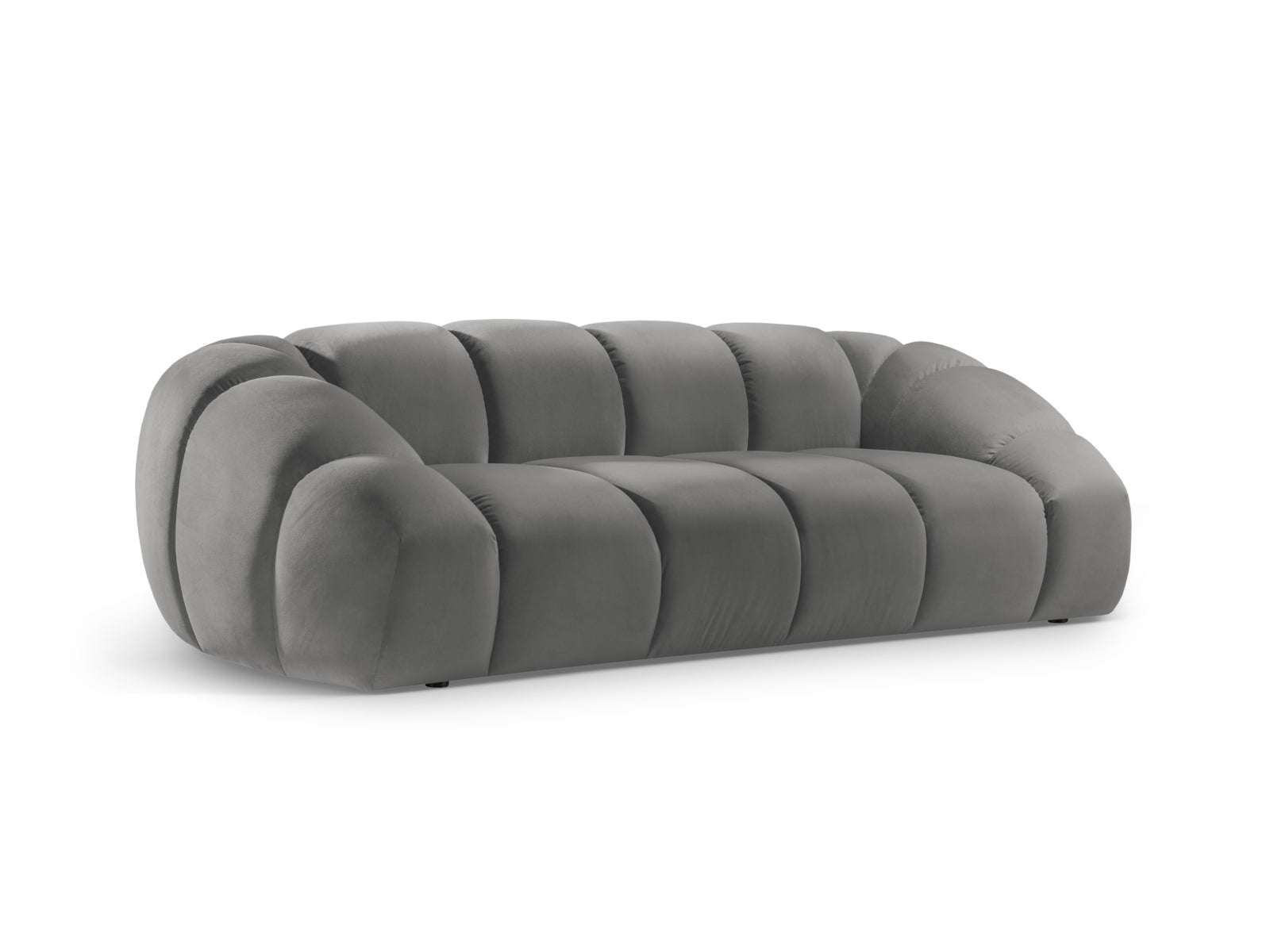 Stilvolles 3-Sitzer Sofa Diana aus luxuriösem Velours in modernem Grau, perfekt für entspannte Stunden und geschmackvolle Wohnräume.