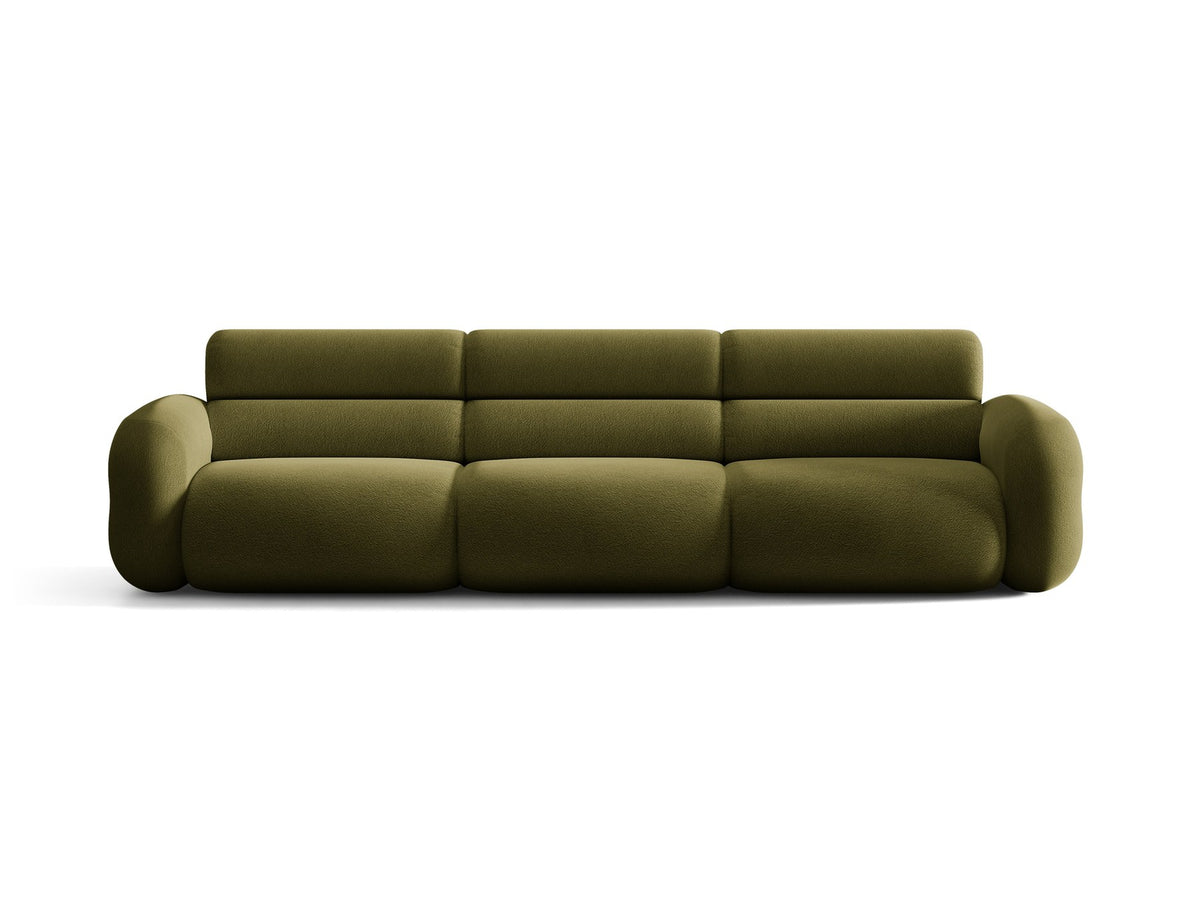 Modulares 4er Sofa Neo von Micadoni in dunklem Olivgrün mit strukturiertem Stoffbezug, hoher Rückenlehne und schwarzen Kunststoffbeinen.