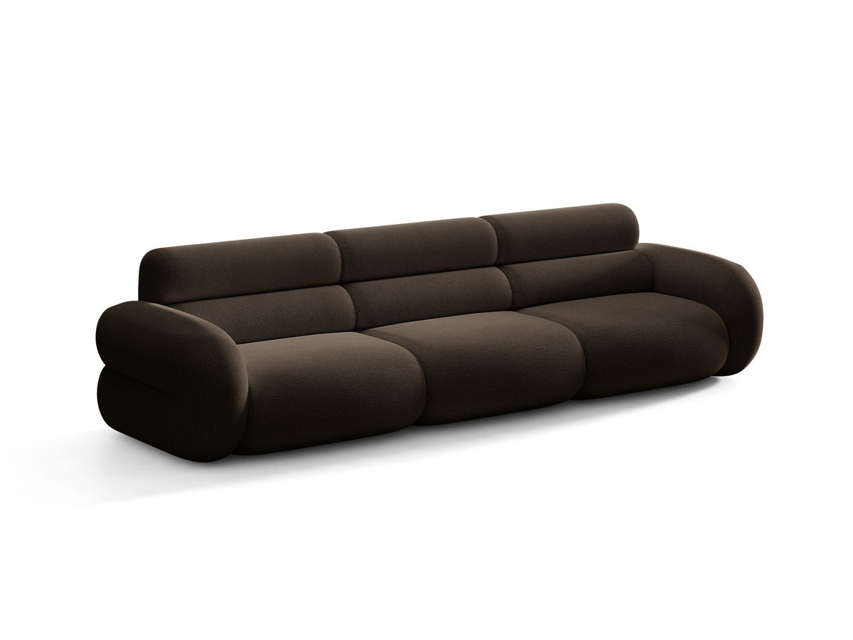 Modulares 4er Sofa Neo von Micadoni in dunklem Olivgrün mit strukturiertem Stoffbezug, hoher Rückenlehne und schwarzen Kunststoffbeinen.