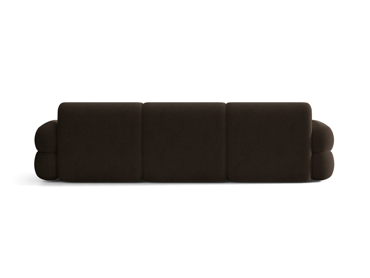 Modulares 4er Sofa Neo von Micadoni in dunklem Olivgrün mit strukturiertem Stoffbezug, hoher Rückenlehne und schwarzen Kunststoffbeinen.