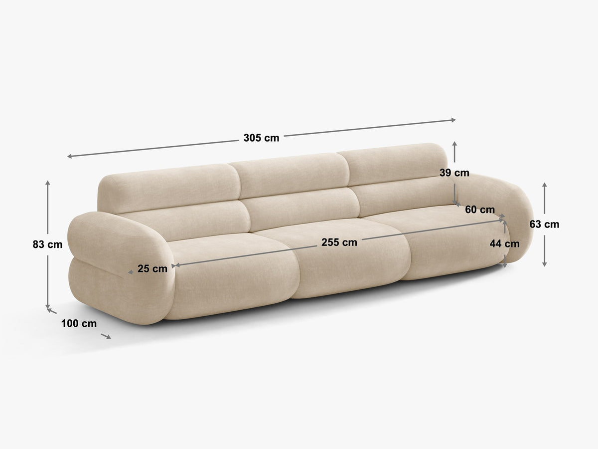 Modulares 4er Sofa Neo von Micadoni in dunklem Olivgrün mit strukturiertem Stoffbezug, hoher Rückenlehne und schwarzen Kunststoffbeinen.