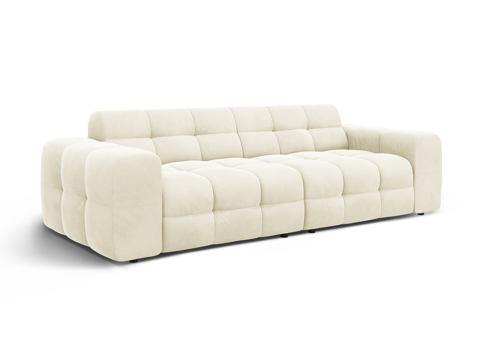 Luxuriöses Kendal Velour Sofa in sanftem Ivory, 4-Sitzer von Micadoni, perfekt für moderne Wohnzimmer und entspannte Stunden.