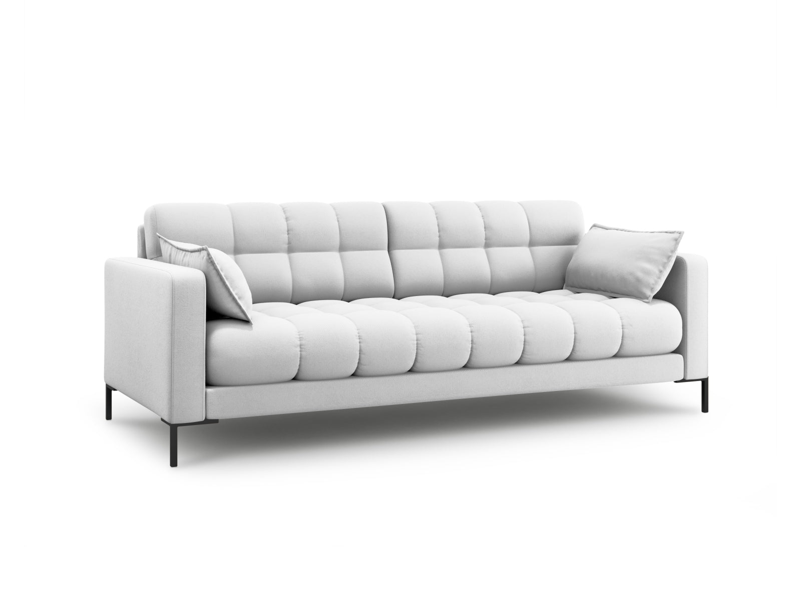 Elegantes Mamaia 4-Sitzer Sofa in sanftem Hellgrau und stilvollem Schwarz, ideal für moderne Wohnräume.