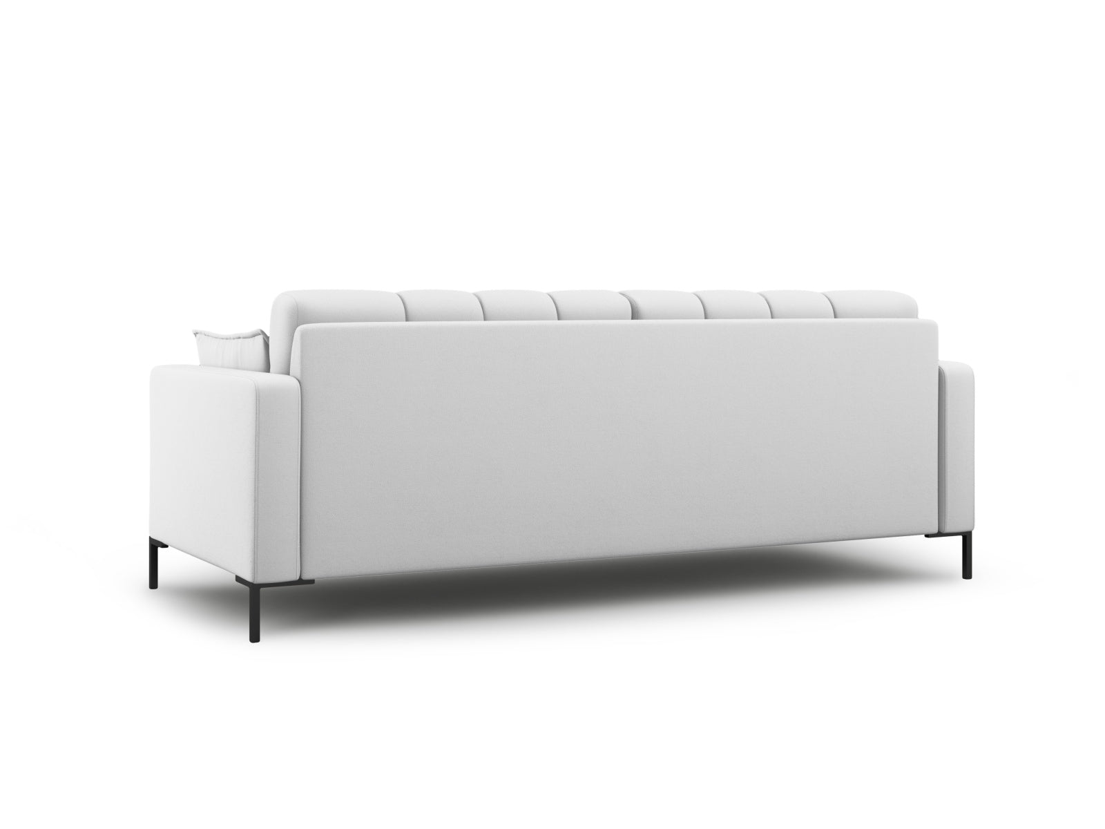 Modernes 4-Sitzer Sofa Mamaia in sanftem Hellgrau und elegantem Schwarz, perfekt für stilvolle Wohnzimmer und gemütliche Entspannung.