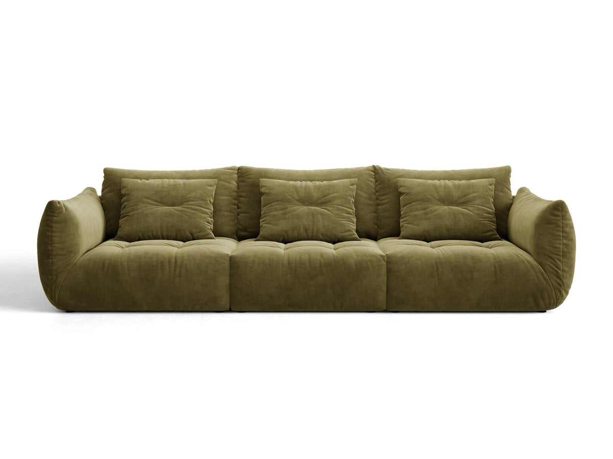 Modulares 4er Sofa Bloom von Micadoni in leichtem Beige, Bezug aus Casino-Velours, schwarze Kunststoffbeine, gepolsterte Rückenkissen.