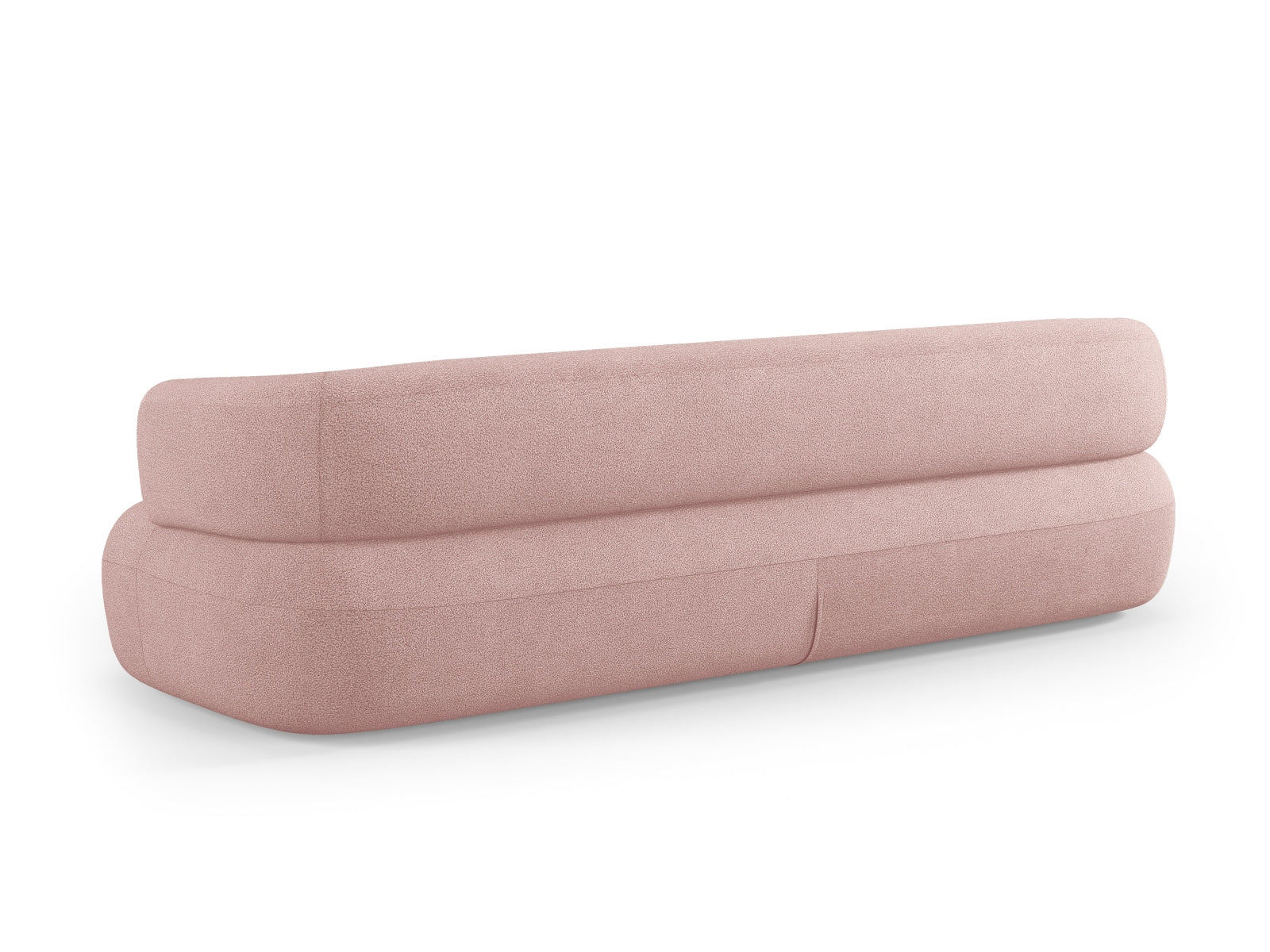 Elegantes 4-Sitzer Sofa Jenny in Boucle-Optik, sanftes Powder Pink, perfekt für stilvolle Wohnräume und gesellige Abende.