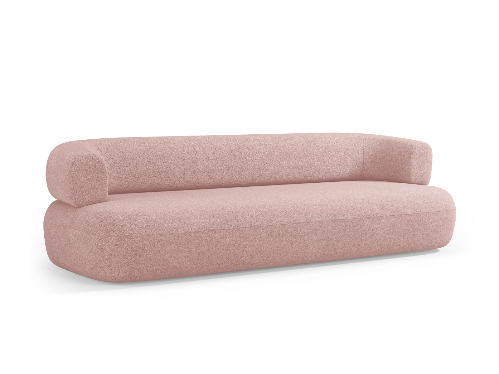 Stilvolles 4-Sitzer Boucle Sofa Jenny in zartem Powder Pink, ideal für gemütliche Abende und moderne Wohnkonzepte.
