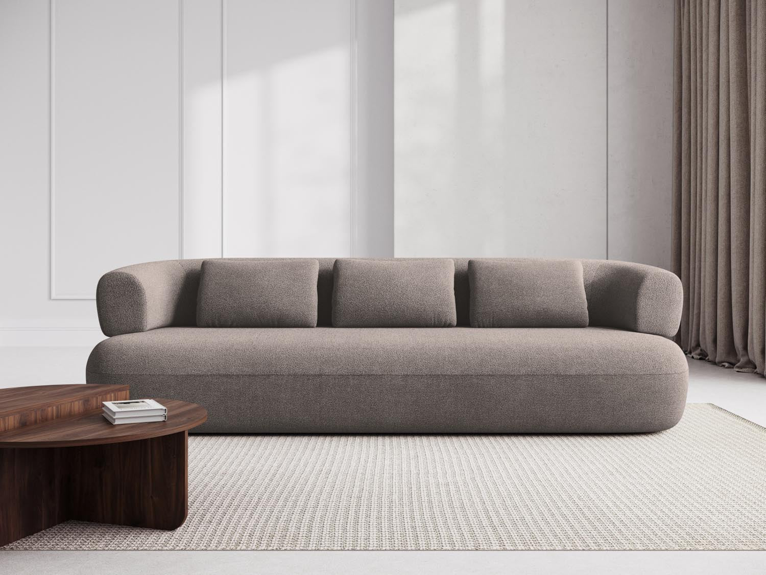 Elegantes Jenny Boucle Sofa für 4 Personen in sanftem Braun, ideal für stilvolle Wohnräume. Hochwertige Verarbeitung von Micadoni.