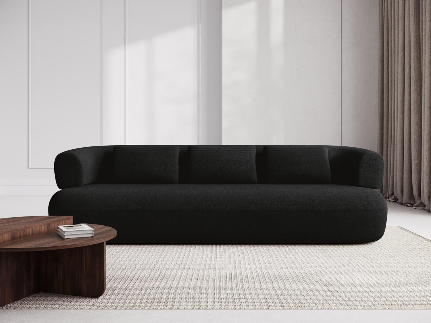 Elegantes Jenny Boucle Sofa für 4 Personen in stilvollem Schwarz, ideal für moderne Wohnräume und gemütliche Abende.