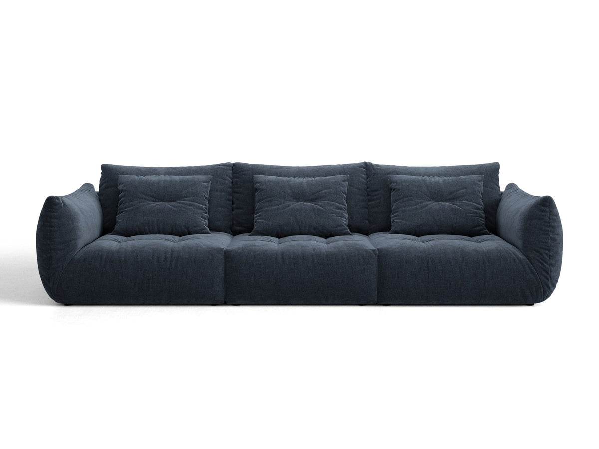 Modulares 4er Sofa Bloom von Micadoni in leichtem Beige, Bezug aus Casino-Velours, schwarze Kunststoffbeine, gepolsterte Rückenkissen.
