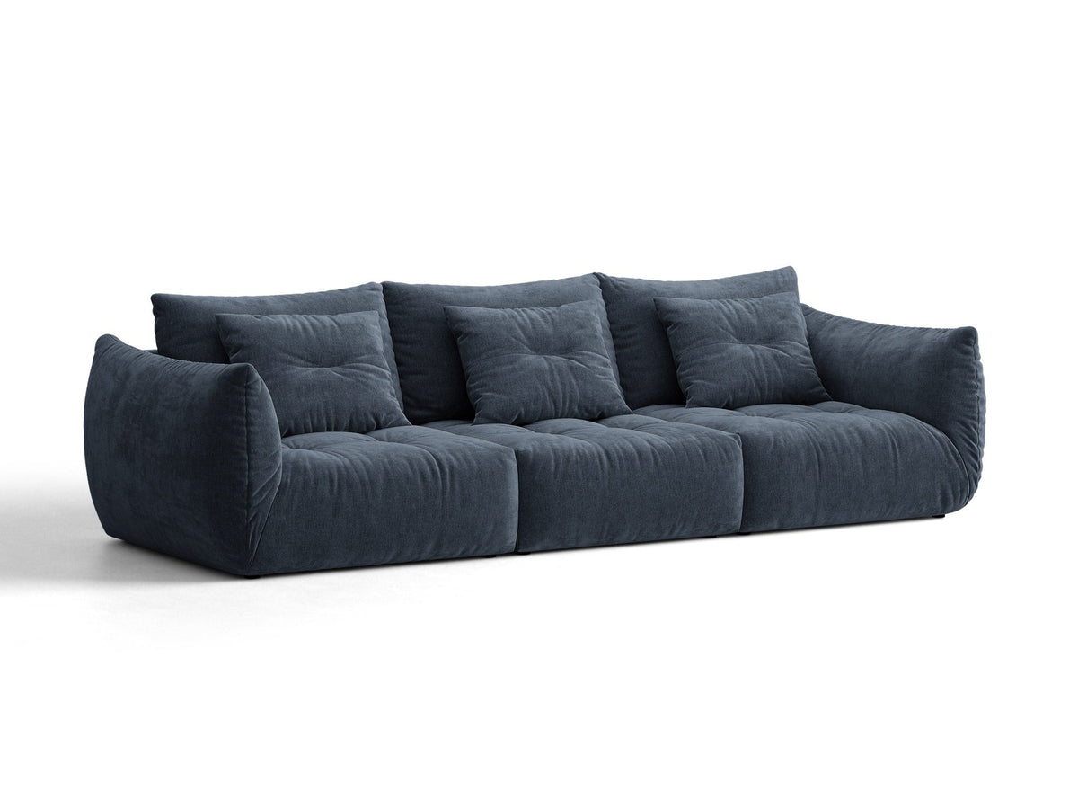 Modulares 4er Sofa Bloom von Micadoni in leichtem Beige, Bezug aus Casino-Velours, schwarze Kunststoffbeine, gepolsterte Rückenkissen.