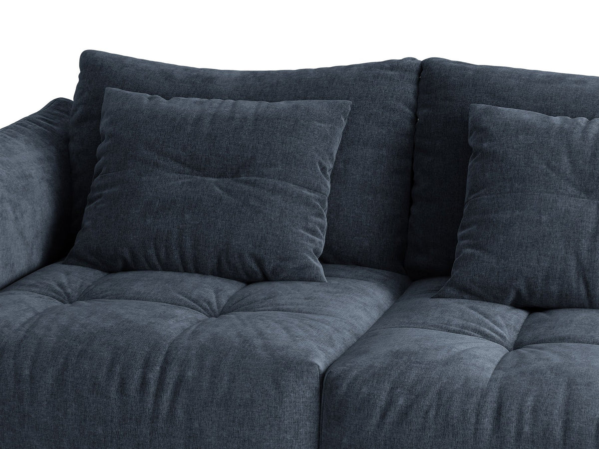 Modulares 4er Sofa Bloom von Micadoni in leichtem Beige, Bezug aus Casino-Velours, schwarze Kunststoffbeine, gepolsterte Rückenkissen.