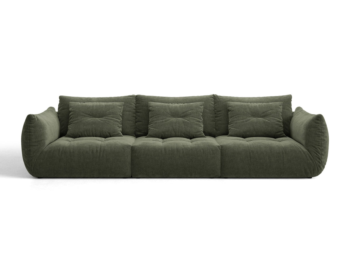 Modulares 4er Sofa Bloom von Micadoni in leichtem Beige, Bezug aus Casino-Velours, schwarze Kunststoffbeine, gepolsterte Rückenkissen.
