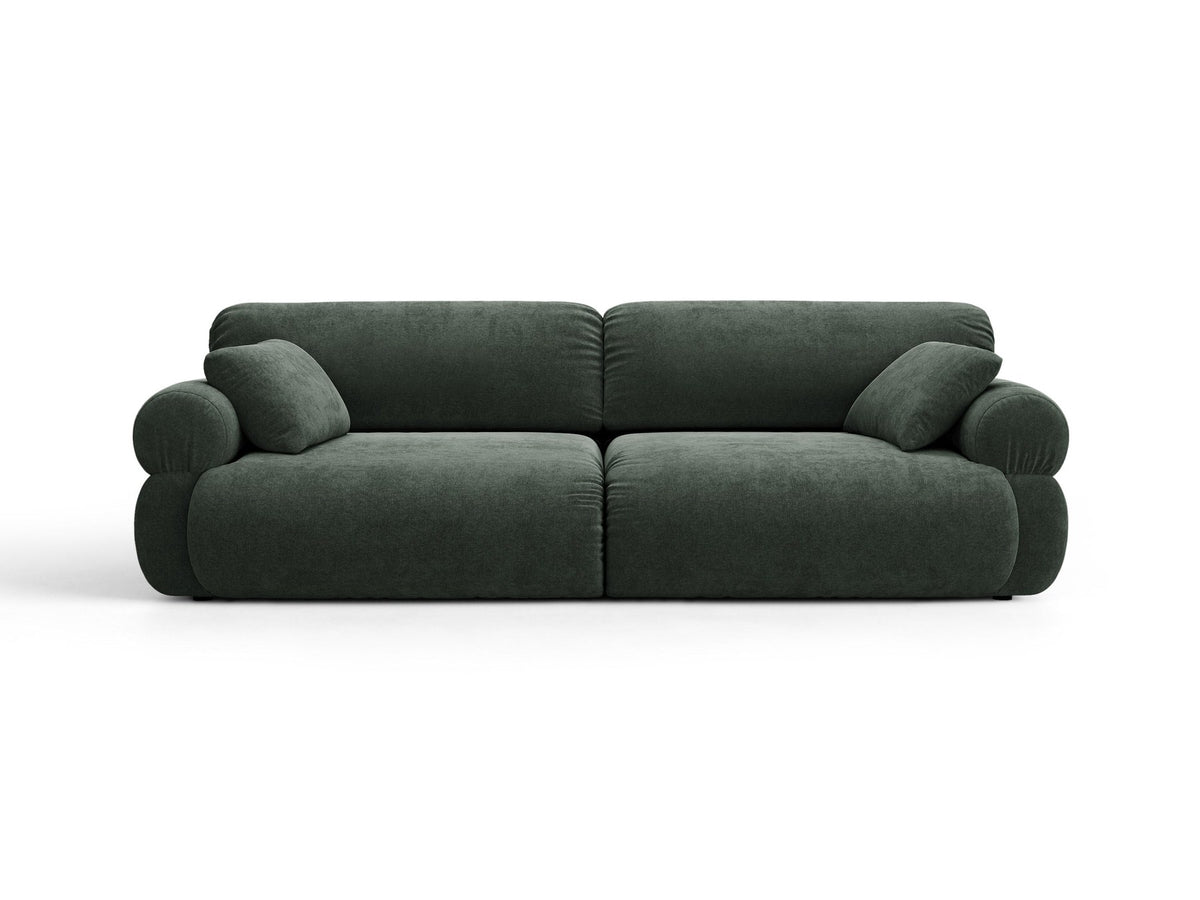 Beiges 4er Sofa Ophelia von Micadoni mit Liberty-Stoffbezug, niedriger Rückenlehne und schwarzen Kunststoffbeinen aus Polypropylen.