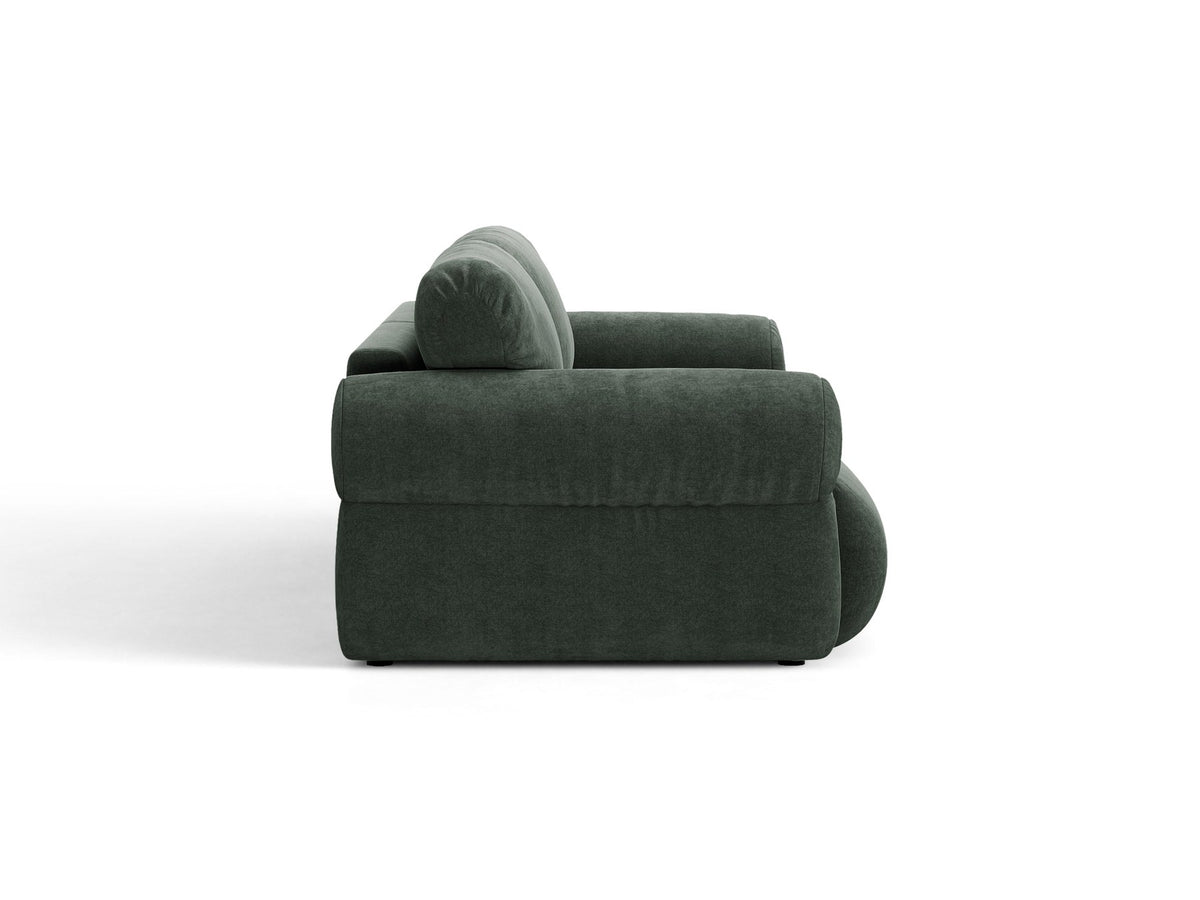 Beiges 4er Sofa Ophelia von Micadoni mit Liberty-Stoffbezug, niedriger Rückenlehne und schwarzen Kunststoffbeinen aus Polypropylen.