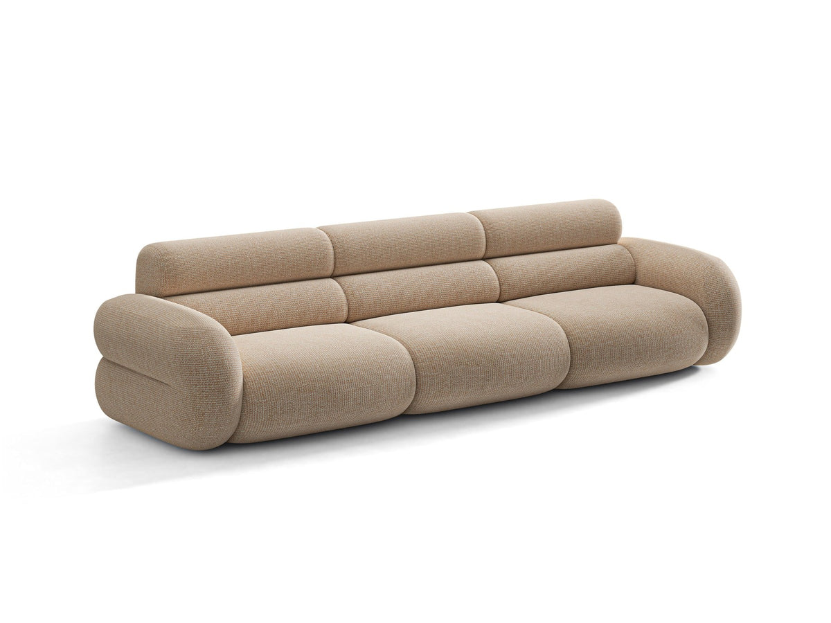 Modulares 4er Sofa Neo von Micadoni in dunklem Olivgrün mit strukturiertem Stoffbezug, hoher Rückenlehne und schwarzen Kunststoffbeinen.