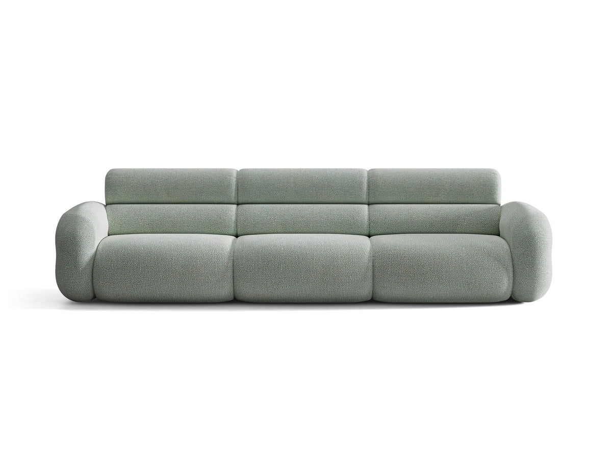 Modulares 4er Sofa Neo von Micadoni in dunklem Olivgrün mit strukturiertem Stoffbezug, hoher Rückenlehne und schwarzen Kunststoffbeinen.