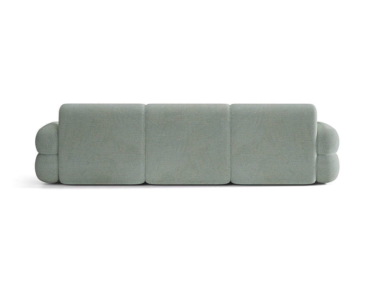 Modulares 4er Sofa Neo von Micadoni in dunklem Olivgrün mit strukturiertem Stoffbezug, hoher Rückenlehne und schwarzen Kunststoffbeinen.