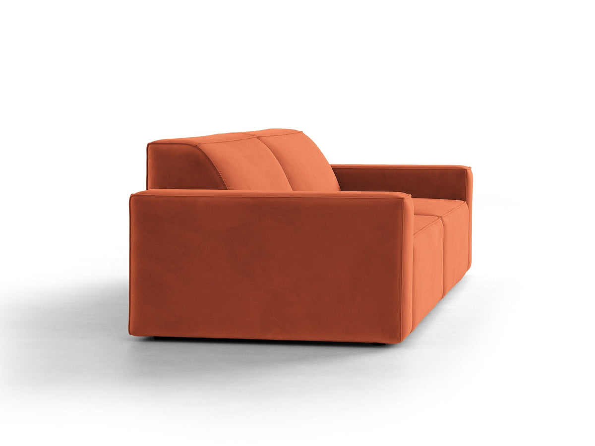 Modulares 4er Sofa Jodie von Micadoni in leichtem Beige mit Venus Samtstoff, schwarzen Kunststoffbeinen und niedriger Rückenlehne.