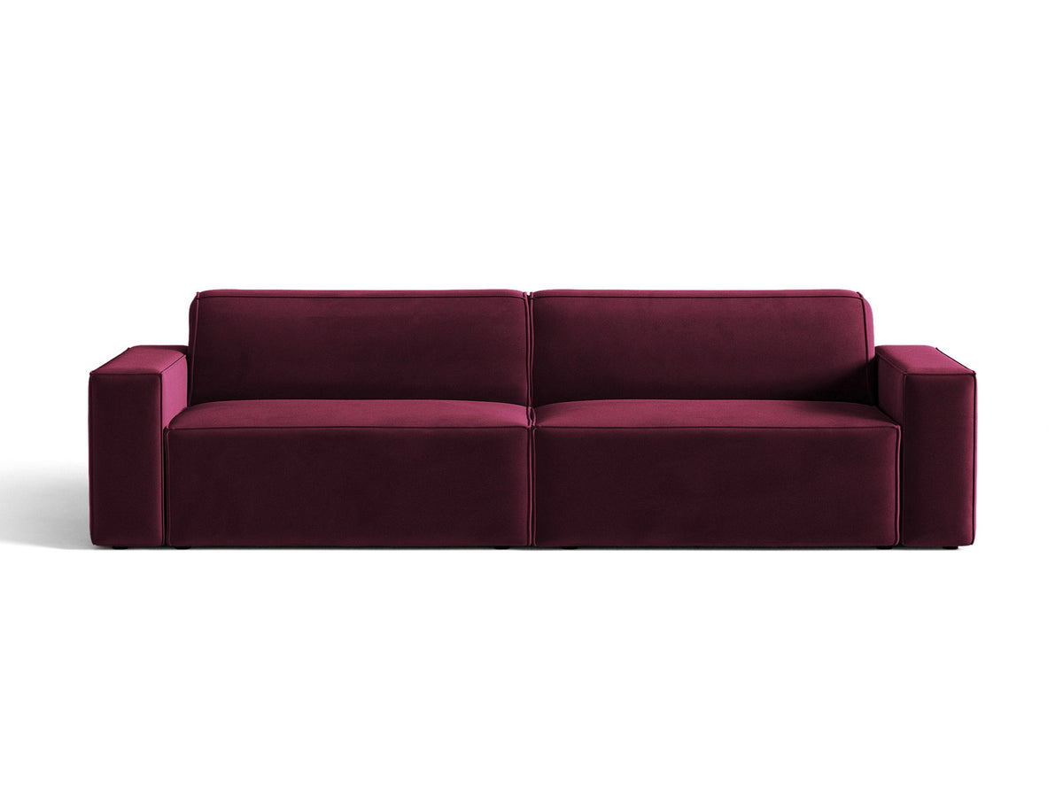 Modulares 4er Sofa Jodie von Micadoni in leichtem Beige mit Venus Samtstoff, schwarzen Kunststoffbeinen und niedriger Rückenlehne.