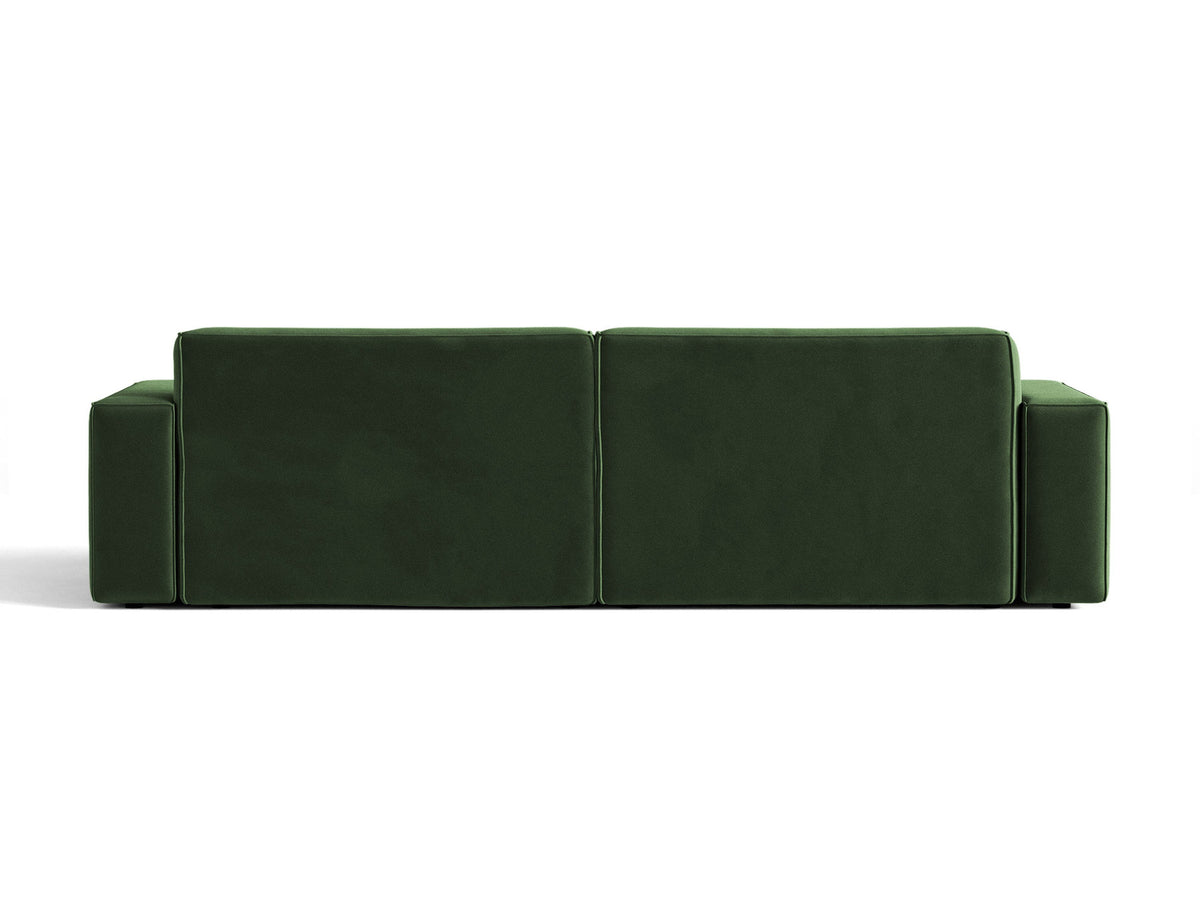 Modulares 4er Sofa Jodie von Micadoni in leichtem Beige mit Venus Samtstoff, schwarzen Kunststoffbeinen und niedriger Rückenlehne.