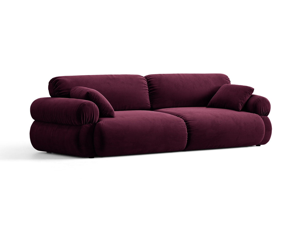 Beiges 4er Sofa Ophelia von Micadoni mit Liberty-Stoffbezug, niedriger Rückenlehne und schwarzen Kunststoffbeinen aus Polypropylen.