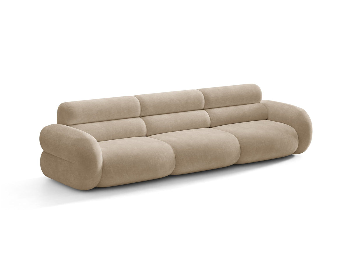 Modulares 4er Sofa Neo von Micadoni in dunklem Olivgrün mit strukturiertem Stoffbezug, hoher Rückenlehne und schwarzen Kunststoffbeinen.