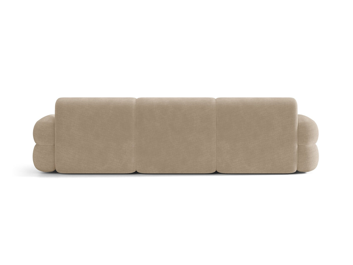 Modulares 4er Sofa Neo von Micadoni in dunklem Olivgrün mit strukturiertem Stoffbezug, hoher Rückenlehne und schwarzen Kunststoffbeinen.