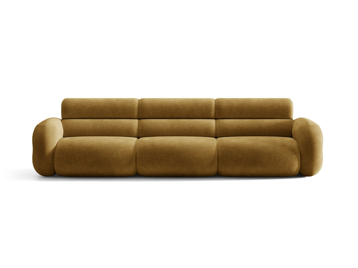 Modulares 4er Sofa Neo von Micadoni in dunklem Olivgrün mit strukturiertem Stoffbezug, hoher Rückenlehne und schwarzen Kunststoffbeinen.
