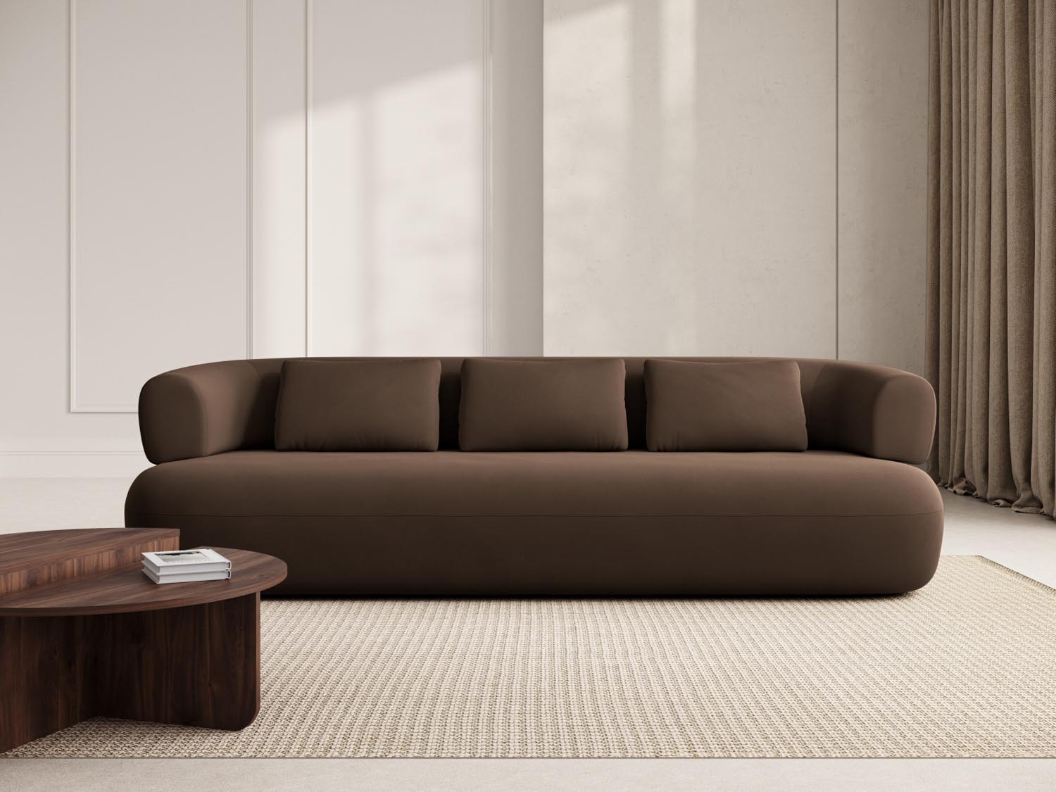 Elegantes Jenny Velour Sofa in Schokoladenfarbe, ideal für stilvolle Wohnräume. Komfortables 4-Sitzer Design von Micadoni.