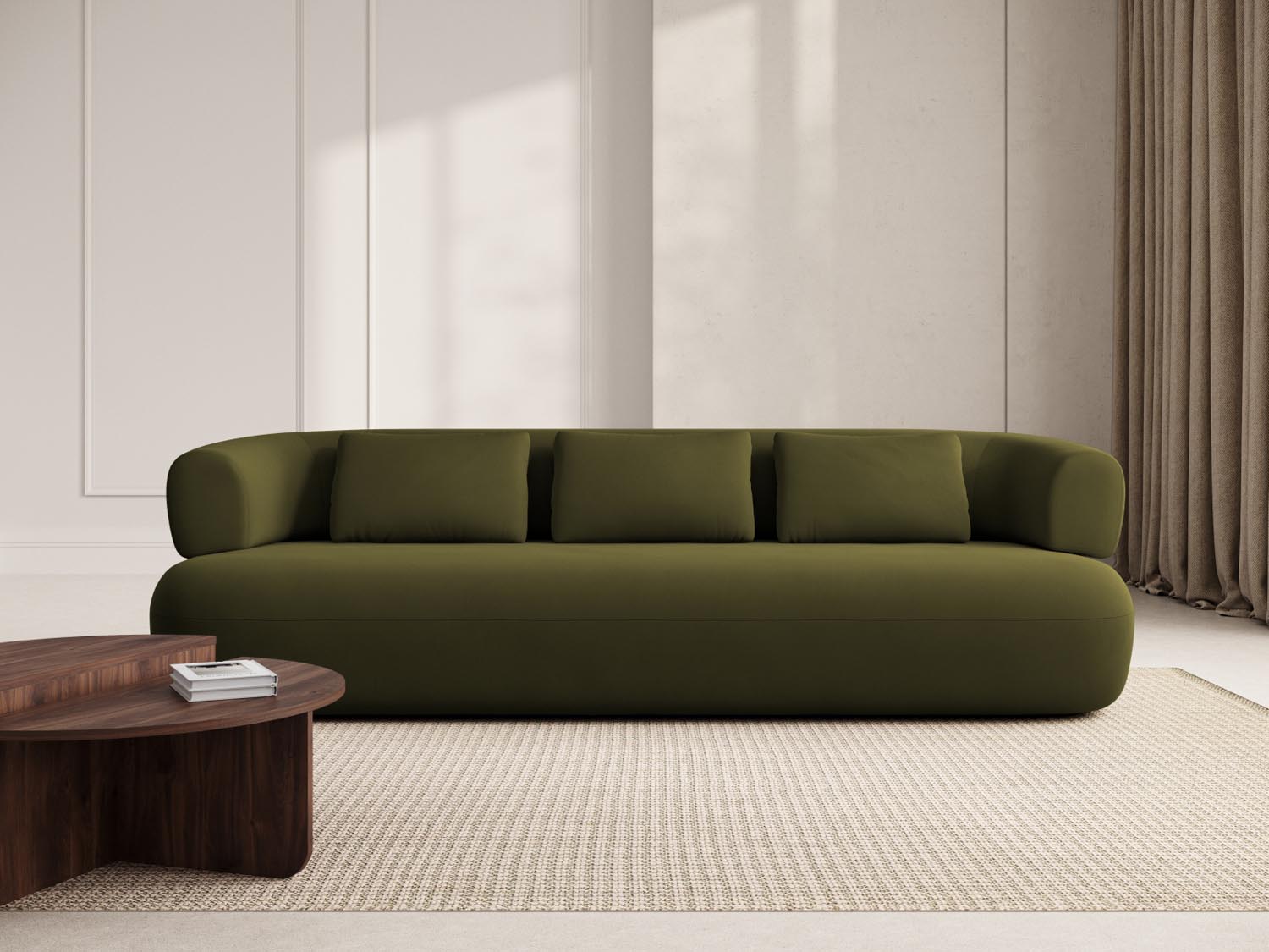 Elegantes Jenny Velour Sofa in einem stilvollen Raum, ideal für modernes Wohnen. Komfortabel und einladend, perfekt für gesellige Abende.