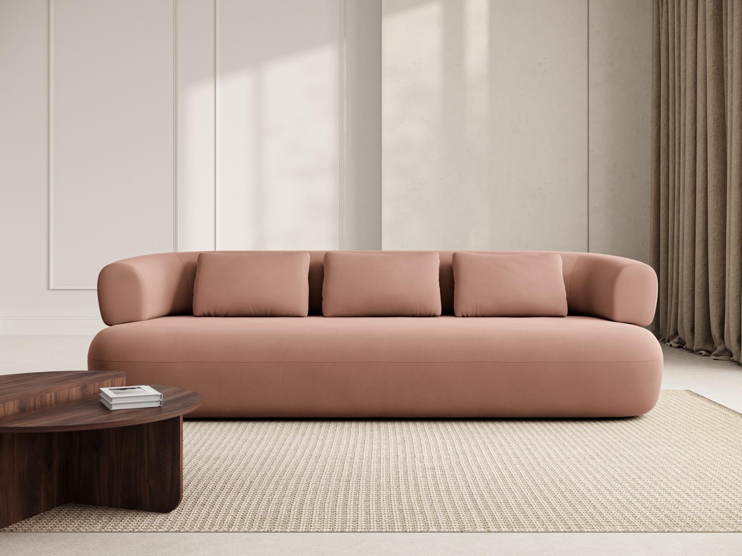 Elegantes Jenny Velour Sofa in warmem Terracotta, ideal für stilvolle Wohnräume. Komfortables 4-Sitzer Design von Micadoni.