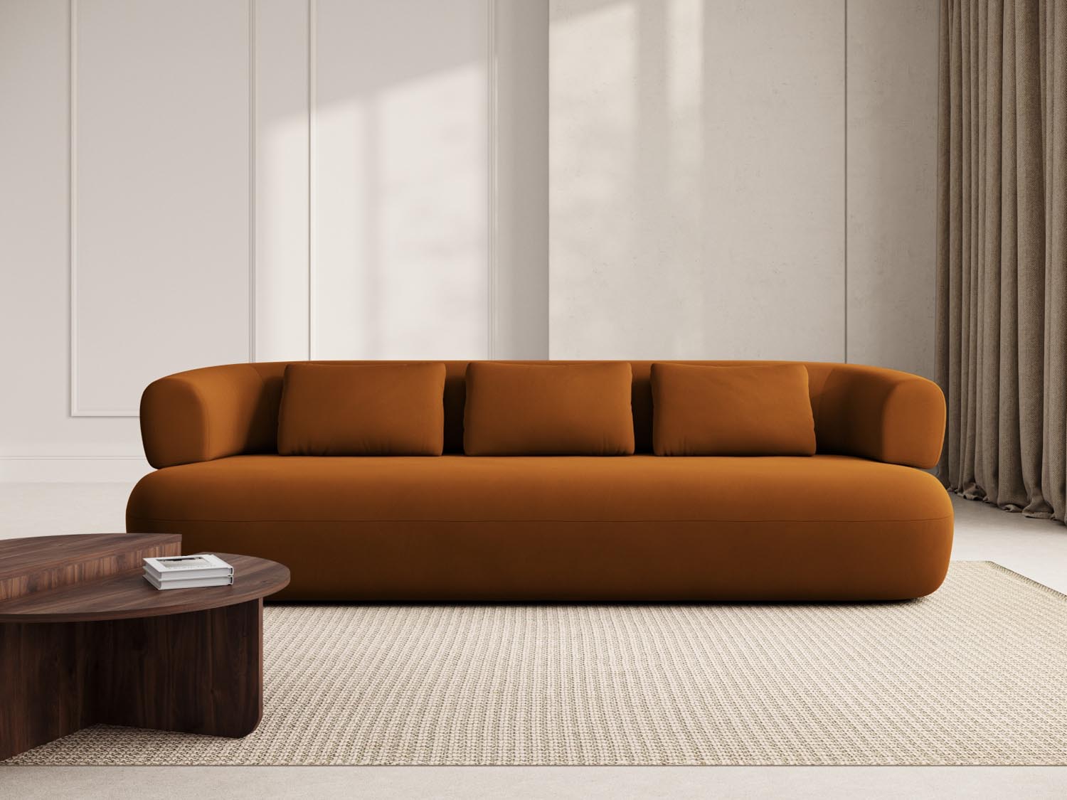 Elegantes Jenny Velour Sofa in sanftem Pink, ideal für stilvolle Wohnräume. Komfortables 4-Sitzer Design von Micadoni.