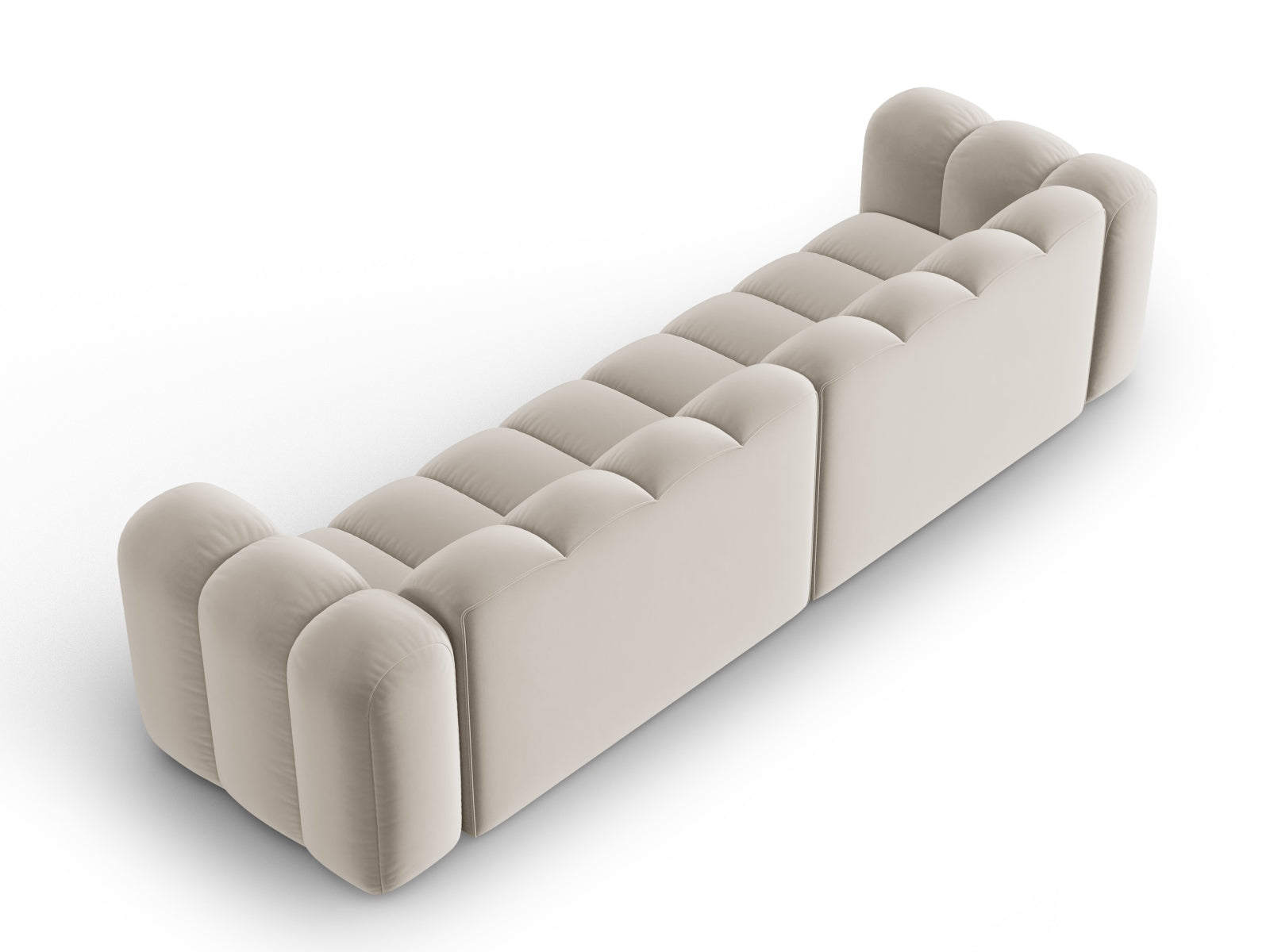 Beige 4-Sitzer Sofa Lupine Velour von Micadoni, elegantes modulares Design, perfekt für stilvolle Wohnräume und entspannte Stunden.