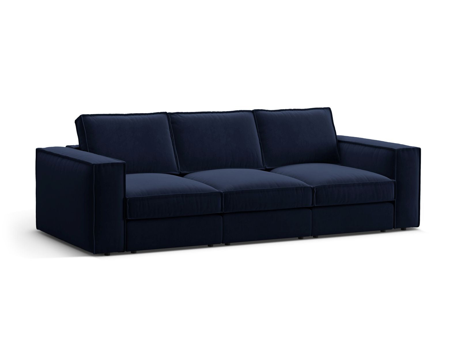 Elegantes 4-Sitzer Sofa Pola in Royalblau, modular und stilvoll, ideal für moderne Wohnräume, erhältlich bei KAQTU Design AG.