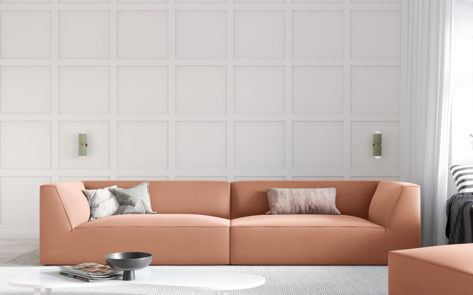Elegantes Ruby Velour Sofa in einem warmen Pinkton, ideal für stilvolle Wohnräume. Komfortables 4-Sitzer-Design von Micadoni.
