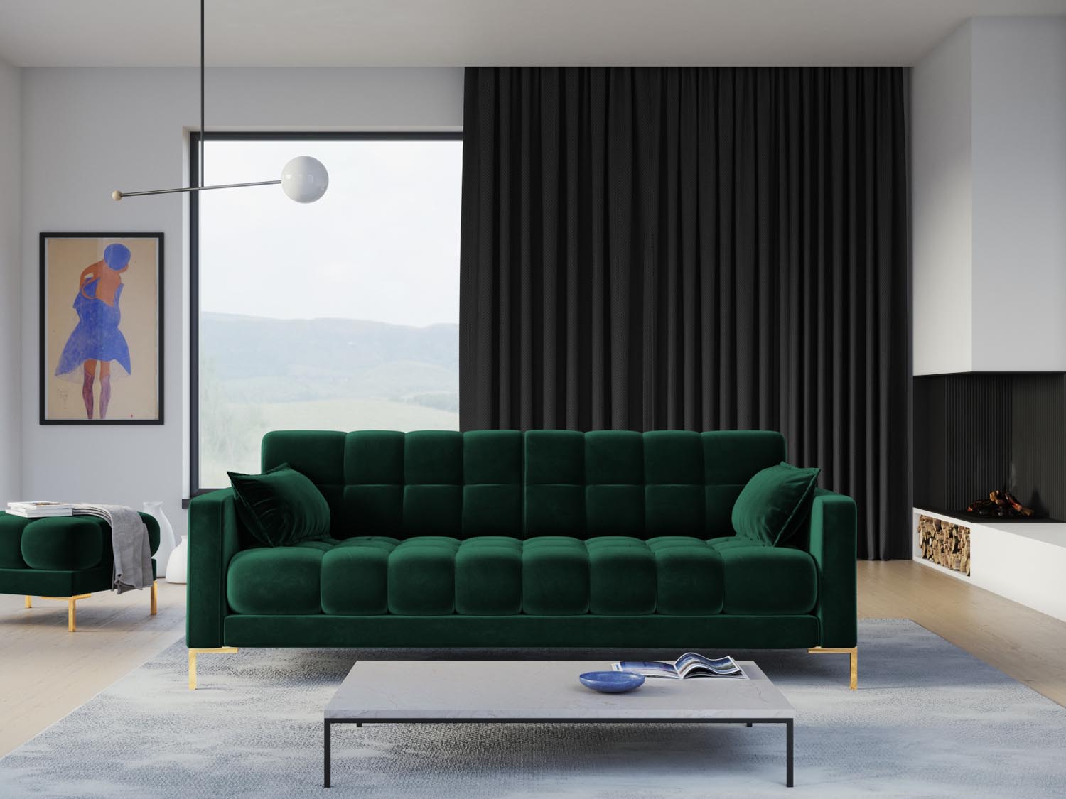 Entdecken Sie das stilvolle Mamaia Velour Sofa 4 Sitzer von Micadoni – ideal für Ihr Wohnzimmer, bequem und elegant in jedem Raum.