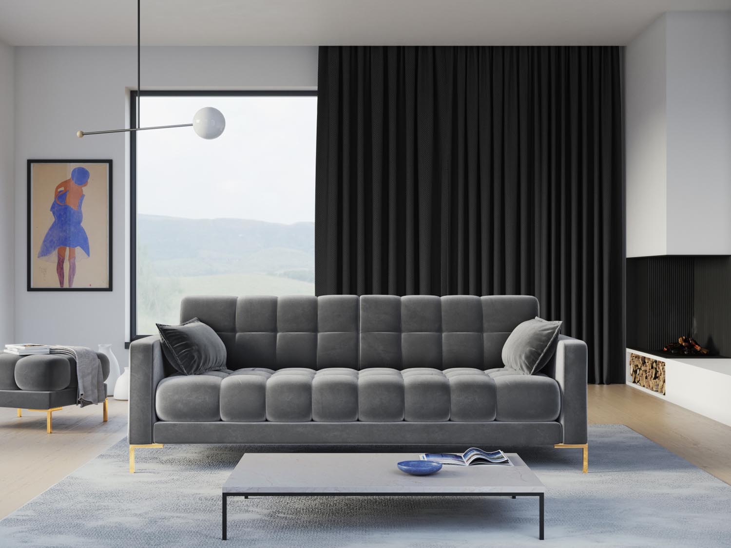 Entdecken Sie das stilvolle Mamaia Velour Sofa 4 Sitzer von Micadoni – der perfekte Komfort für Ihr Zuhause in edlem Design.